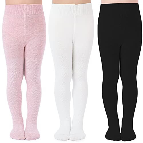 tanzdunsje Enfants Collants fille riches en coton, se réchauffent Chaussettes 2-8 ans (noir rose blanc, L fit pour (5-6) ans, hauteur (105-115 cm))