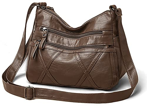 Gladdon Bolso cruzado para mujer, de piel sintética, bolso pequeño con correa ajustable, ligero con cremallera, para viajes, compras, trabajo, uso diario, A-café, Medium