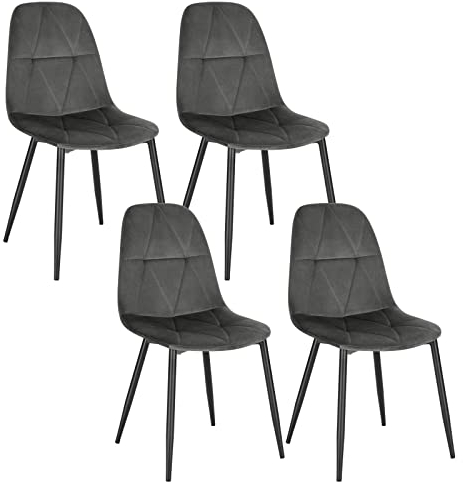 Lestarain Esszimmerstühle 4er Set mit Rückenlehne, für Esszimmer Küche Wohnzimmer, Küchenstühle gepolstert mit Samtbezug, aus Metall, ergonomisches Design, Dunkelgrau