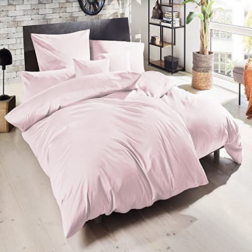 Giancasa Mako Satin Bettwäsche Uni seidig weich Baumwolle Reißverschluss Schlafzimmer 140 X 200 cm 1 x Kissenbezug 70 x 90 cm Puder rosa