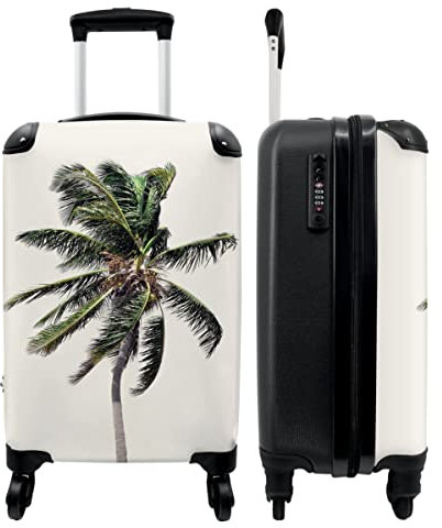 NoBoringSuitcases.com® Koffer Handgepäck Trolley Rollkoffer Kleine Reisekoffer mit 4 Rollen - Palme - Grün - Natur - Blätter - 55x35x20cm - Fotokoffer - Kabinenkoffer - Boardgepäck
