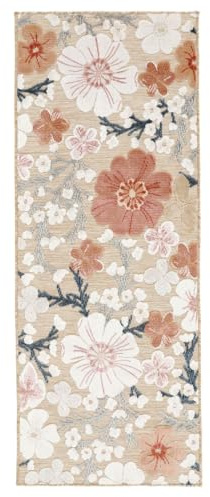 RugVista Cherri, Inomhus & utomhusmatta, Moderna, 80 x 200 cm, Rektangulär, Medellång lugg, Vardagsrum, Kök, Hall, Uteplats, Endast handtvätt, UV-beständig, Beige/Rosa