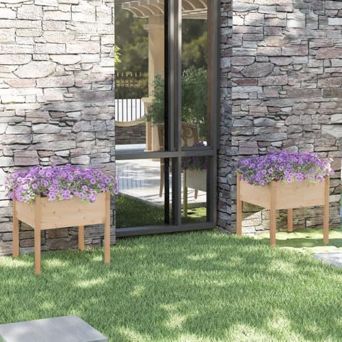 puraday Lot de 2 parterres surélevés pour jardin 70 x 70 x 70 cm - Jardinière pour légumes - Spirale d'herbes - XXL - Jardinière surélevée en pin massif - Grand XXL - Jardinière marron