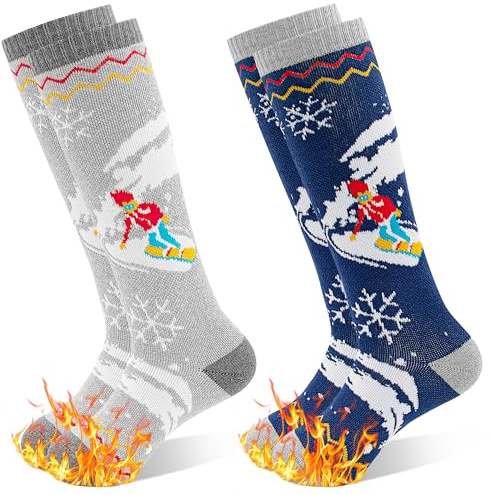 GRPSKCOS Kids Ski Socks, 2 Pairs Warm Thick Socks for Skiing 3-6 Years