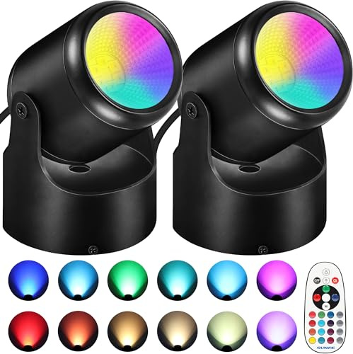 URTOM RGBW Christmas Spot Lights Indoor 6W Up Lights Indoor with Remote Control 16 Color Changing Uplighting Indoor 120V LED Spotlight Indoor Dimmable Uplights Indoor for Parties Plant Decor, 2 Pack