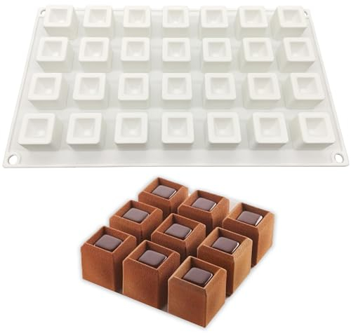 duoyif Moule En Silicone Au Chocolat Cube 28 Cavités 25mm Moule En Silicone Petit Carré Concave Moule à Bonbons Carrés 3D Moule à Gâteau Cube 3D Pour Chocolat Cube Glaçons Truffes Pralinés Mousse