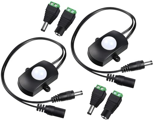 Greluma 2 STK Mini PIR Bewegungsmelder Schalter, DC 5–24 V, 2A, Präsenzmelder-Schalter für LED-Streifen