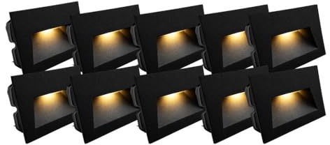 Kit 10 Faretto segnapassi da esterno lampada da muro luce cct caldo bianco naturale freddo IP65 LED 5w 300 Lumen ad incasso per scatola cassetta 503 scale giardino viale gradini(Nero, kit 10)