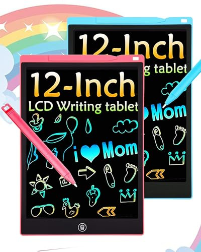 2 Piezas Tableta Escritura LCD Color, Electight Pantalla Infantil 12 Pulgadas Juguetes Educativo Niños con Borrable y Bloqueo Función, para el Hogar, Escuela