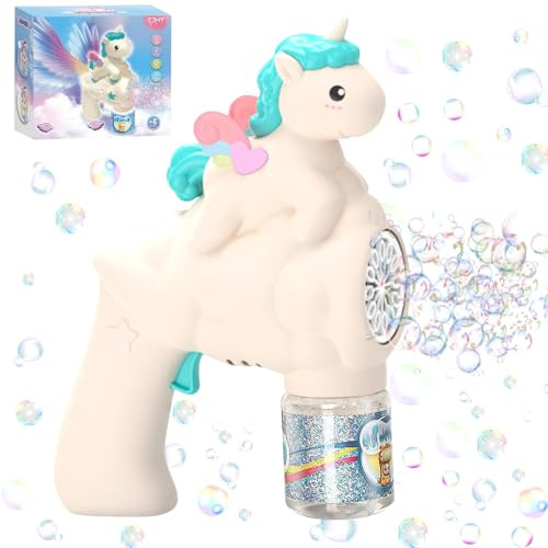 Pistolet à bulles automatique licorne pour enfants avec recharge de bulles de savon, pistolet à bulles, machine à bulles pour enfants, pour anniversaire, mariage