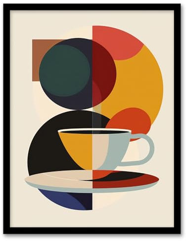 Artery8 Coffee Cup Bauhaus Geometric Design Kitchen Artwork Framed Wall Art Print A4