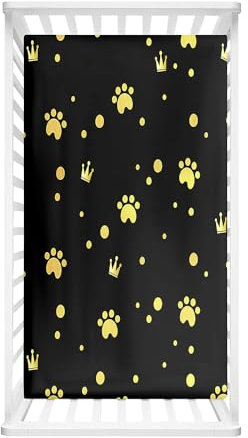 Hiseng Baby Spannbettlaken Bettlaken für Runde & Eckige Matratzen, Weiche Mikrofaser Spannbettlaken Kinderwagen Unisex Matratzenschoner für Beistellbett & Kinderwagen (Gold Pfote,70x140cm)