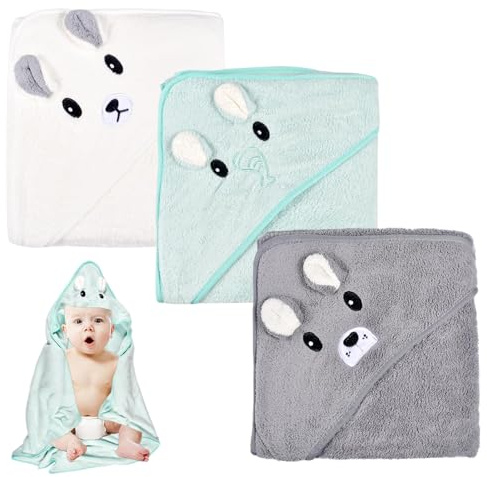 Wffeila 3 Pièces Serviette De Bain Bébé, Cape De Bain Bébé À Capuche, 80 x 80cm Peluche De Corail De Haute Qualité, Douces & Absorption Forte, Serviettes pour Enfants en Bas âge avec Trois Motifs