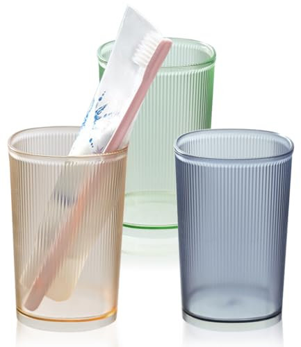 3 Pack Bathroom Toothbrush Holder, Unbreakable Toothbrush Cups, Plastic Tumbler, Reusable Mouthwash Cup for Bathroom Cup, Drinking Cups(Colorful 1)