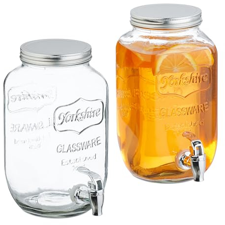 Relaxdays 2 Dispenser in Vetro per Bevande, Erogatore con Rubinetto in Plastica, 3,5 Litri, Distribuitore Acqua e Bibite