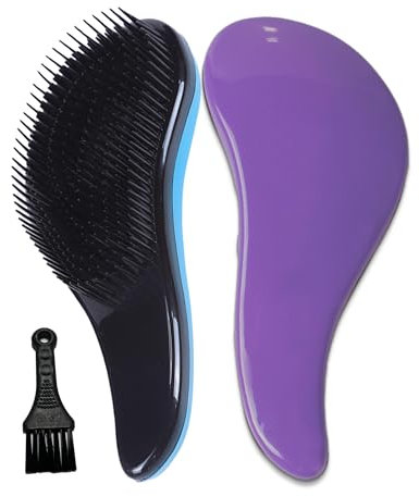 Lot de 2 brosses à cheveux démêlantes, violettes et bleues, brosses à cheveux humides professionnelles pour femmes, hommes et enfants (Violet et bleu.)