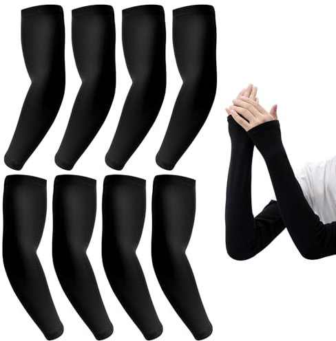 Leikedun 4 Paires Manchettes Bras UV 50+ - Manchons Anti-UV Compression 36cm pour Homme & Femme - Sport/Cyclisme/Golf/Tennis - Protection Solaire, Thermorégulation & Respirable (Noir)​