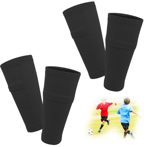 FIBOGOUP 2 Pair Football Shin Guards Sleeves - Optimized Insert Pocket,Soccer Shin Pads Sleeves Boys Girls - Breathable and lightweight (Black S)