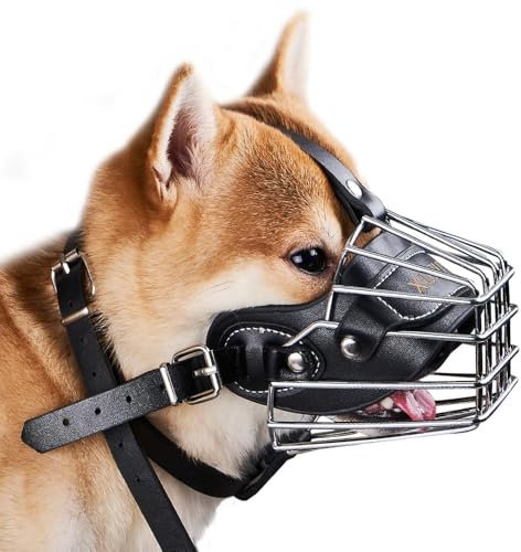 ZaKaBox Muselière pour chiens de taille moyenne et grande – Panier réglable en métal durable, muselière en cuir, empêche la mastication et les morsures, panier permet de haleter et de boire