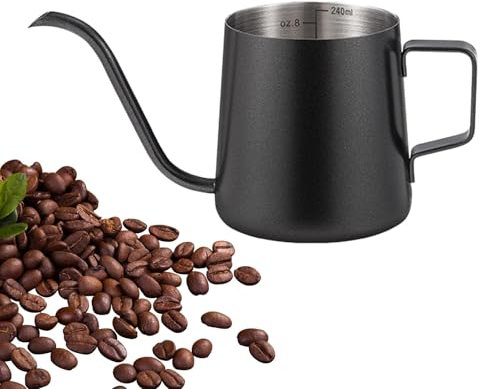 Campo de vertido sobre hervidor de café 600 ml de acero inoxidable gotas de cafetera con una salida larga y estrecha, negro de oro cepillado, acero inoxidable para orejas colgantes con escala y