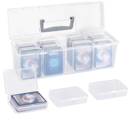 OGANAZI Scatola di carte da collezione in plastica trasparente per carte da gioco con 13 piccole scatole per carte di credito, contenitore portatile con manico e coperchio, scatole di smistamento per