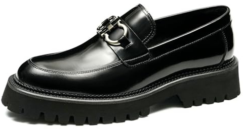 Mocassini con Suola Spessa Punta Rotonda da Uomo Scarpe da Abito Formale Casual Slip On,Nero,45