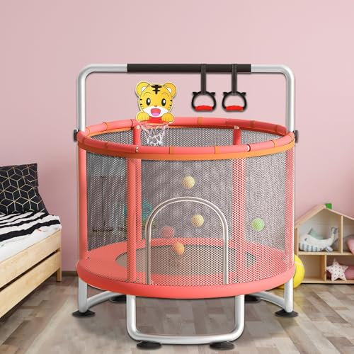 ejlaikmm Trampoline pour Enfants, Trampoline Tout-Petits réglable bébé, Enfants intérieure/extérieur bébé avec balançoire, 440lbs Mini Filet de boîtier garçons Cadeaux Rose