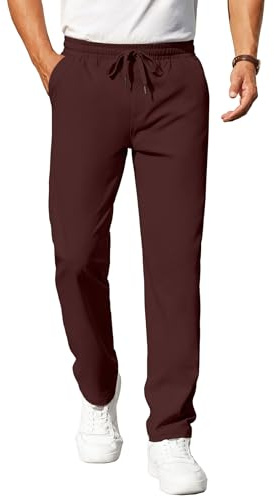 COOFANDY Mens Casual Pants Elastic Waist Chino Pants Lightweight Drawstring Pants with Pockets, Wine Red, X-Large