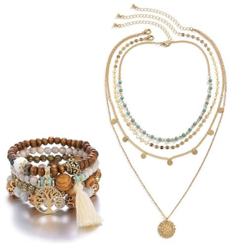 PacuM Bohemisk dam smycken set bohemiska havssmycken set halsband sjöstjärna armband guld armband övre arm armband krona lagerblad grekiska kronor för alla hjärtans dag födelsedagar jubileum, Come
