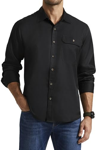 Enlision Chemise Noir Homme Manches Longues Chemises Décontractée Coton Homme Chemisette de Travail avec Poche Regular Fit 2XL