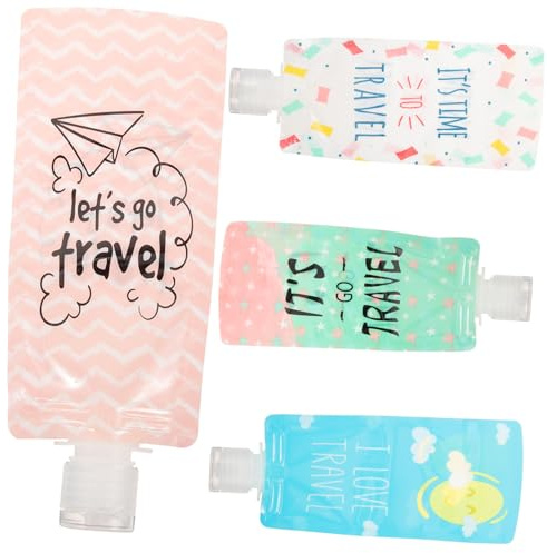 LOLIPPYY Kit da Viaggio 4 Pezzi Sacchetti Vuoti 100ml per Lozione Shampoo con Tappo in Materiale Pet Resistente e Non Facile da Strappare per Uso Travel
