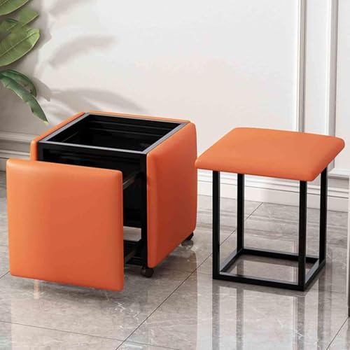 Nesting Ottoman Cube Stool, Stackable Chair with Nappa Leather Seat and Carbon Steel Frame, Perfect for Home Sofa or Dining, 45x45x45 cm