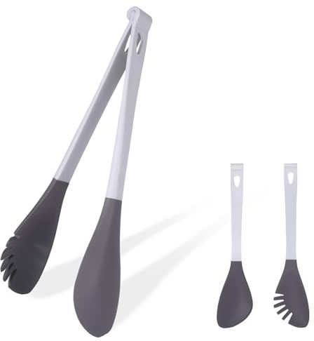 Sunmei 3 in 1 Multi Functional Food Tongs with Cooking Tongs, Spaghetti Scoop. Kitchen Saute Paddle,Space-Saving Design for Outdoor Cooking, Camping Kitchen, Travel, Car Camping, RV,BBQ Picnic