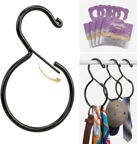 Scarf Hangers and Holder for Closet, 4 Pack Rust-Resistant Belt Hooks for Closet, S-Shaped Metal Belt Organizers, 15 lbs Heavy-Duty, Black, with 4 Lavender Sachets