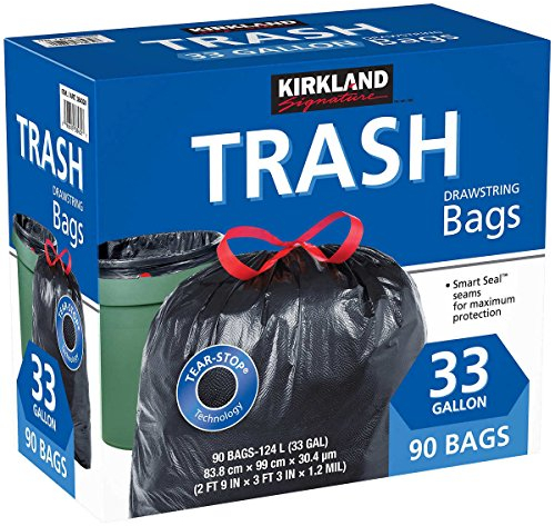 KIRKLAND SIGNATURE Drawstring Trash Bags - 33 Gallon - Xl Size - 90 Count (90 Count)