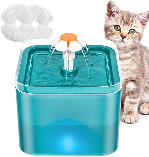 2L Katzentrinkbrunnen，Ultraleiser Trinkbrunnen für Haustiere mit LED-Licht - Vierfaches Filtersystem，Trinkbrunnen für Haustiere mit DREI Wasserflussmodi，Geeignet für Kleine und Mittlere Haustiere
