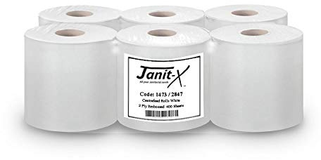 Janit-X Eco Centrefeed White Wiper Roll Embossed 400 Sheet Roll (6 Rolls)