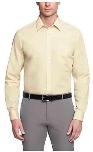 Van Heusen Men's Dress Shirt Regular Fit Poplin Solid, Lemon Glaze, 16 Neck 32-33 Sleeve