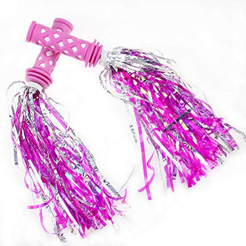 SAPLIZE Kids Bike Handlebar Grips, Shorter Length(4.13), for Kids Girls Boys Bikes, Balance Bikes, Road Bikes and Scooters, with Tassel Streamers, Pink