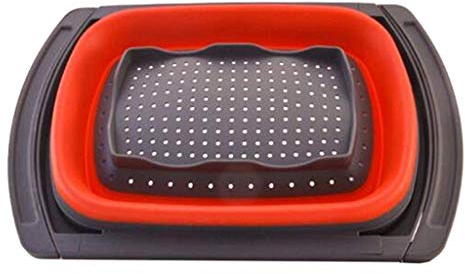 Tenlacum Colador de cocina plegable de silicona, colador sobre el fregadero con base estable para mantenerse de pie, rojo