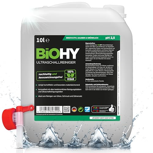 BiOHY Nettoyeur à ultrasons (Bidon de 10l) + Robinet | Nettoyage intensif & Doux des Lunettes | des Produits dentaires, de l'or | des pièces de Monnaie et des Bijoux (Ultraschallreiniger)
