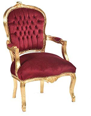 arterameeferro Barocksessel Luis Blattgold Stoff purpurrot