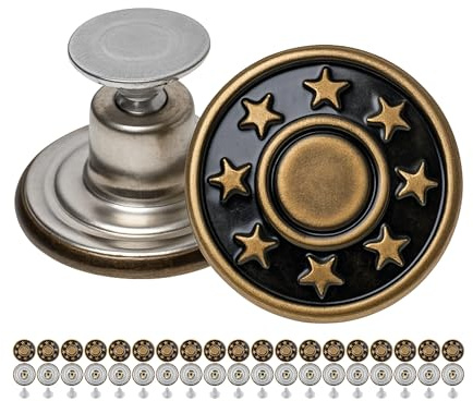Remplacement de Boutons de Pantalon, Remplacement des boutons de 15-17 mm, Boutons de Ø 17 mm, Lot de 20, Bouton de Pantalon en Métal, Réparation de Jeans, Bouton de Rechange Jeans, Bricolage, DIY