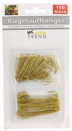 MC Trend Lot de 150 crochets de suspension pour boules de Noël, dorés, conviennent à la décoration de sapin de Noël