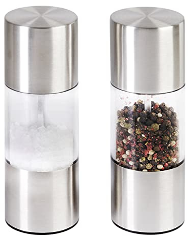 wenco Set di macinasale e pepe di alta qualità, 2 pezzi, per macinare spezie secche, macina in ceramica, acciaio inox, argento/trasparente