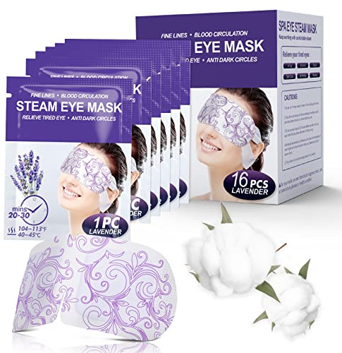 16 Packs Steam Eye Masks for Dry Eyes, Lavender Heated Eye Mask, Relief Tired Eyes & Dark Circle, Warm Compress for Puffiness, Disposable Travel Essentials & Relaxation Set for Women, Christmas