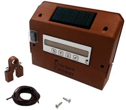 Chicken Cooper Solar Türöffner 5kg für Hühner, automatische Uhrzeitermittlung und Jahreszeitanpassung, mit integriertem Speicher und Doppelrolle, für Ihre Hühnerklappe nachrüstbar (Braun, Basis Paket)