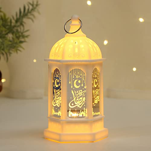 FUFRE Ramadan Deko Lampe, Ramadan Dekoration Laterne, Eid Mubarak Laterne Mond Stern Dekoration, Weiß Vintage Laterne Deko Hängend Ramadan Deko Licht für Muslimische Festival Dekorative, 13 * 7cm