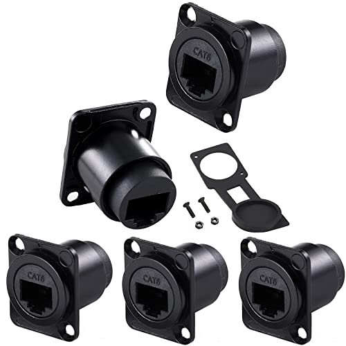 PENGLIN 5PCS D-Type RJ45 CAT6 Adapter, RJ45 CAT6 Panel Mount Female to Female Connector, Ethernet LAN Cable Through into Socket