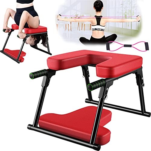 Aisny Yoga Headstand Stool, Foldable Yoga Headstand Chair for Home and Gym Steel PU Pad Yoga Accessories Fitness Accessories with Yoga Stretch Band 200KG Load Capacity Fitness Relaxation